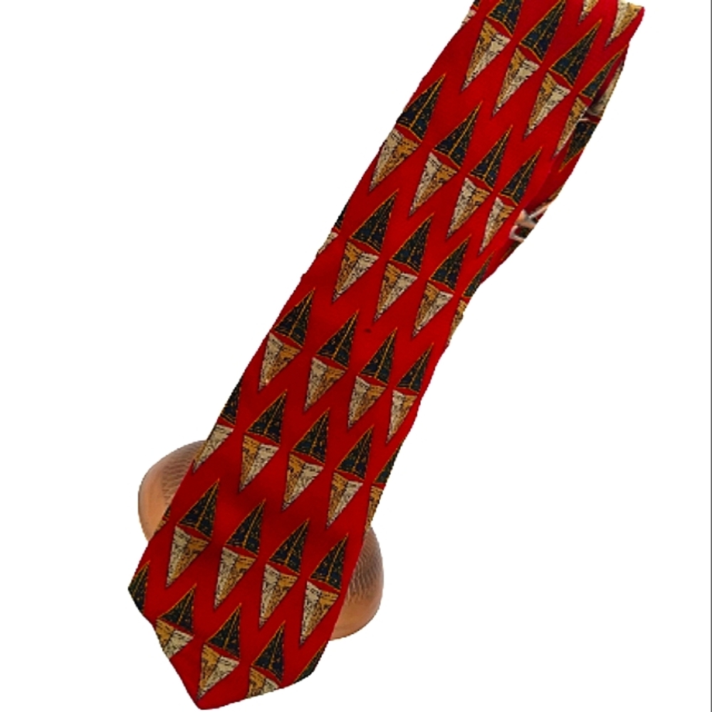 Vibrant Farah 100% Silk Red Geometric Pattern Foulard Necktie Men's Tie